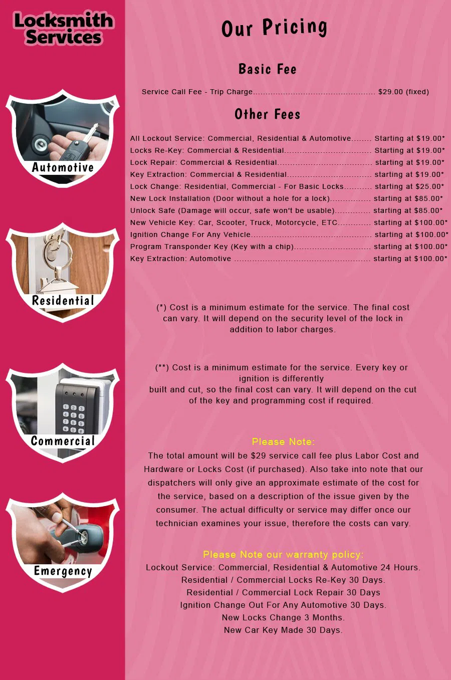 Mesquite Lock And Key Mesquite, TX 972-810-6756 - price-list-c-18